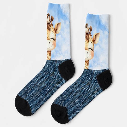 Giraffe und Vogel lächeln Socken (Linkes Detail)