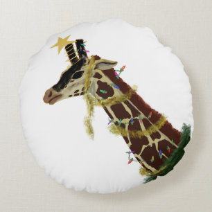 Giraffe und Weihnachtsgeschmack Rundes Kissen