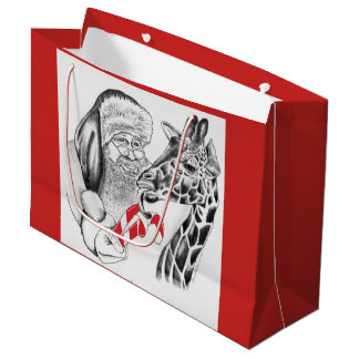 Giraffe und Weihnachtsmann für Weihnachten Große Geschenktüte