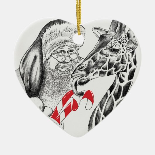 Giraffe und Weihnachtsmann Keramik Ornament (Vorne)