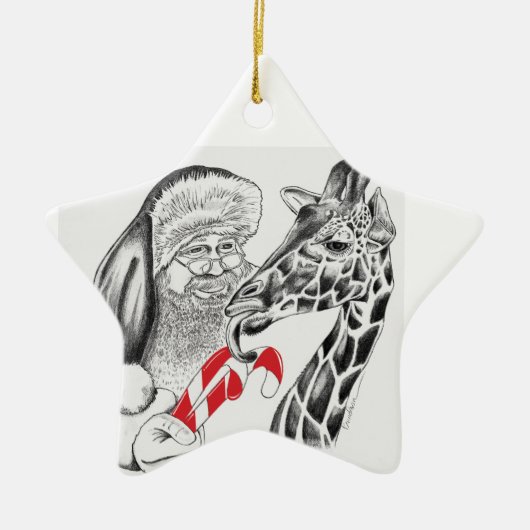 Giraffe und Weihnachtsmann Keramik Ornament (Vorne)
