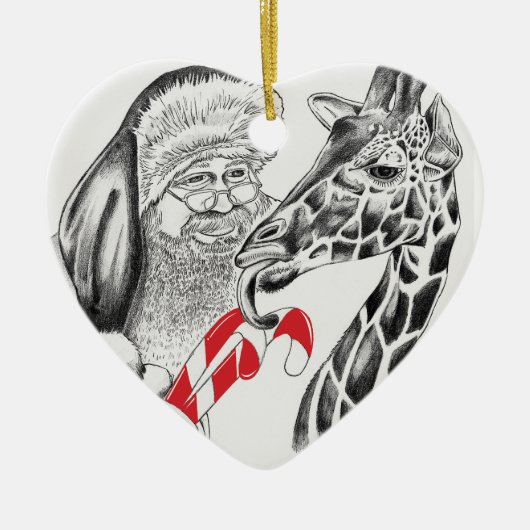 Giraffe und Weihnachtsmann Keramik Ornament (Vorne)