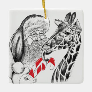 Giraffe und Weihnachtsmann Keramikornament