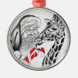 Giraffe und Weihnachtsmann Ornament Aus Metall