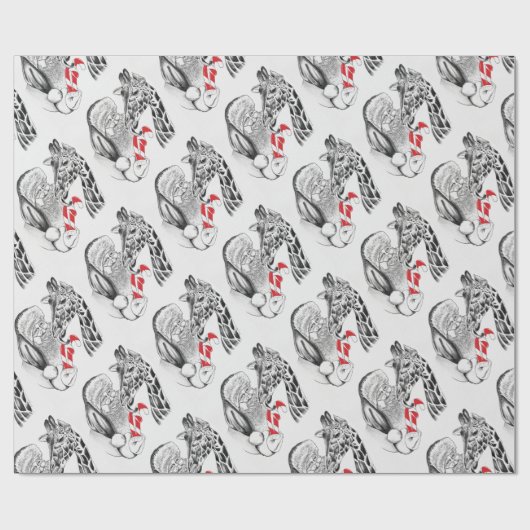 Giraffe und Weihnachtsmann-Weihnachten Geschenkpapier (Flach)
