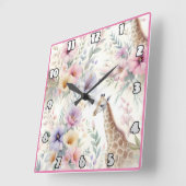 Giraffe unter bunten Blume in Afrika Quadratische Wanduhr (Winkel)