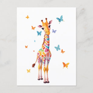 Giraffe Vector Painting Adorable Fun Animal Play Postkarte