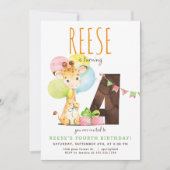 Giraffe Vierte Geburtstagsparty Einladung (Vorderseite)