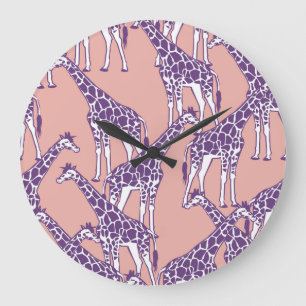 Giraffe Vintage Spots Safari Illustration Große Wanduhr