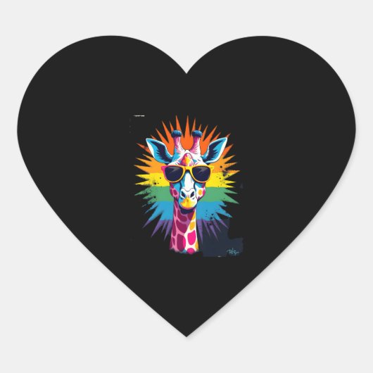 Giraffe Vintage Sunglasses Funny African Animal Lo Herz-Aufkleber (Vorderseite)