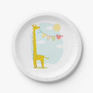 Giraffe + Vogel-Person-Babyparty Pappteller