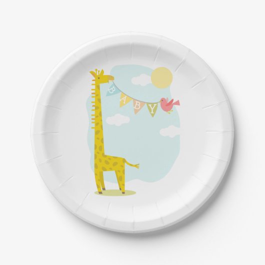 Giraffe + Vogel-Person-Babyparty Pappteller (Vorderseite)