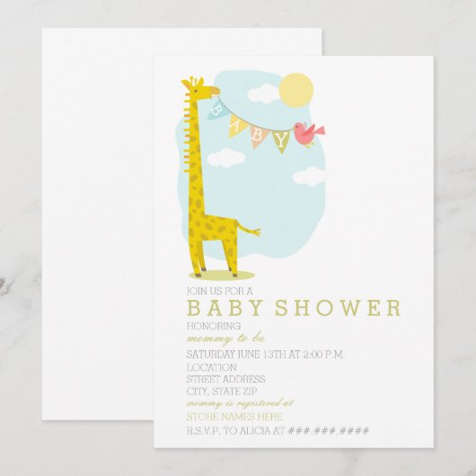 Giraffe + Vogelneutralspülung Einladung (Vorne/Hinten)