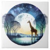 Giraffe vom Mondlichtsee unter einem Sternenhimmel Fliese (Vorderseite)