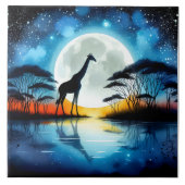 Giraffe von einem Mondlichtsee unter einem Sternen Fliese (Vorderseite)