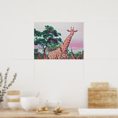 Giraffe Wasserfarbe in Reds Orange und Grün Poster (Küche)