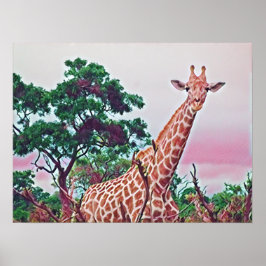 Giraffe Wasserfarbe in Reds Orange und Grün Poster