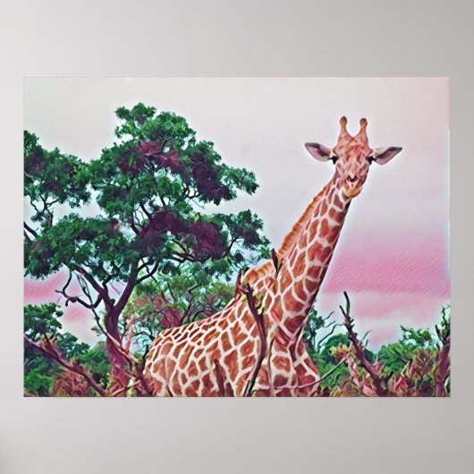 Giraffe Wasserfarbe in Reds Orange und Grün Poster (Vorne)
