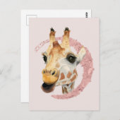 Giraffe Wasserfarbe Rosa Foil Postkarte (Vorne/Hinten)
