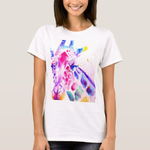 Giraffe-Wasserfarbenkunst Lila Süßes Zootier T-Shirt