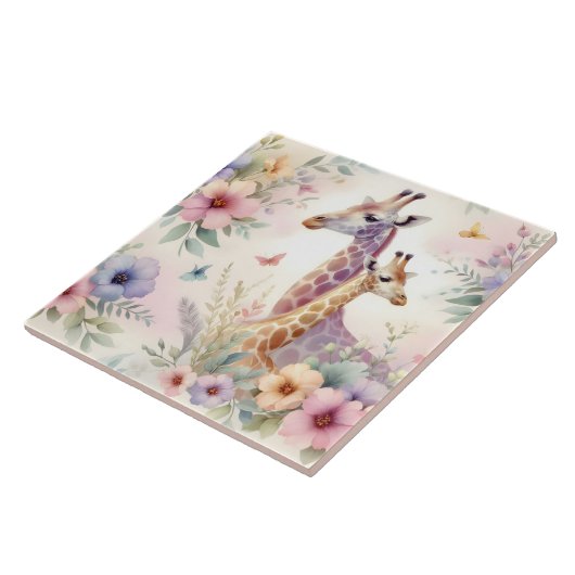 Giraffe Wasserfarbenwall und Bodenfliesen Fliese (Seite)