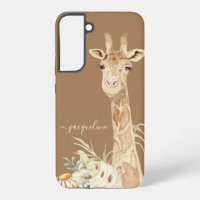 Giraffe Watercolor Boho Foliage Daisy Floral Tan