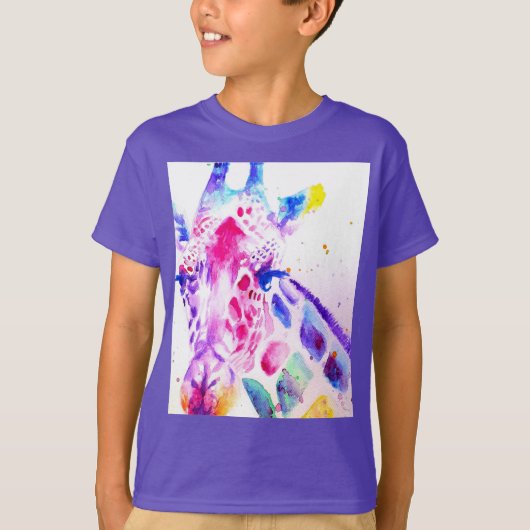Giraffe Watercolor Boys Lila Geschenke T-Shirt (Vorderseite)