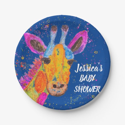 Giraffe Watercolor Safari Jungle Blue Baby Dusche Pappteller (Vorderseite)