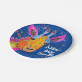 Giraffe Watercolor Safari Jungle Blue Baby Dusche Pappteller (Schrägansicht)