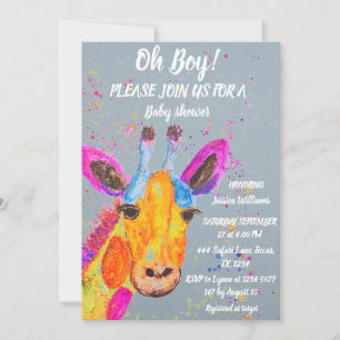 Giraffe Watercolor Safari Jungle Niedlich Baby Dus Einladung