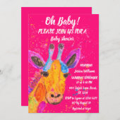 Giraffe Watercolor Safari Jungle Niedlich Baby Dus Einladung (Vorne/Hinten)