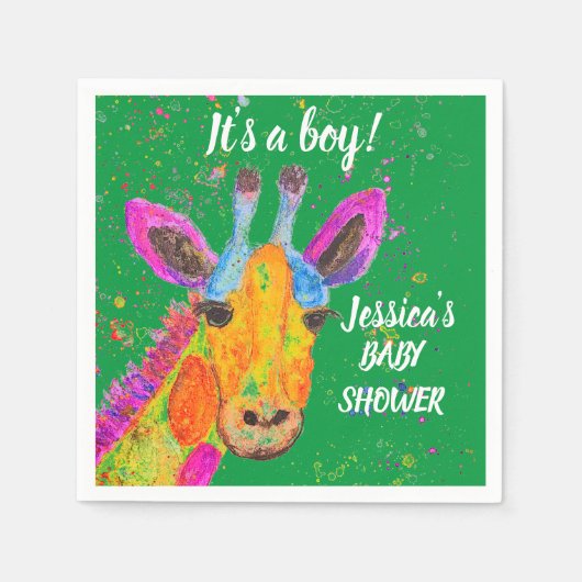 Giraffe Watercolor Safari Jungle Niedlich Baby Dus Serviette (Vorderseite)