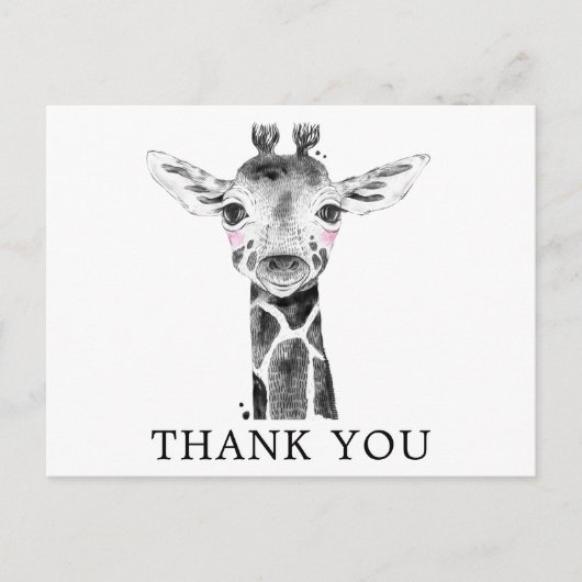 Giraffe Watercolor Safari Tiere Danke Postkarte (Vorderseite)