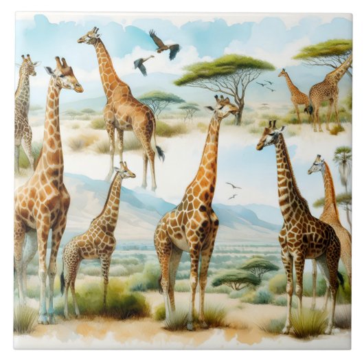 Giraffe Watercolor Tile Design Fliese (Vorderseite)