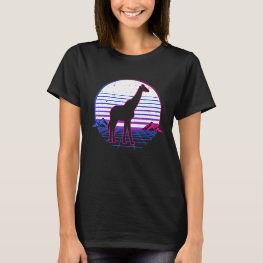 Giraffe Wave Sunset Outrun Grid T-Shirt (Vorderseite)