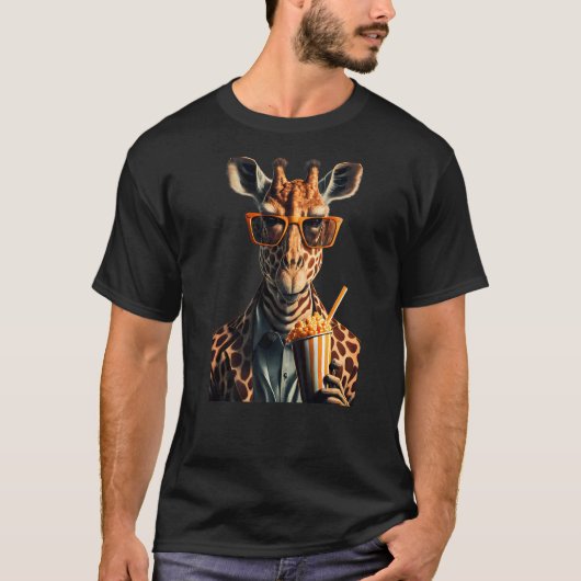Giraffe Wear Anzug Eating Popcorn Wearing Glasse T-Shirt (Vorderseite)