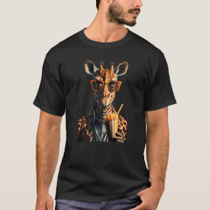 Giraffe Wear Anzug Eating Popcorn Wearing Glasse T-Shirt