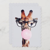 Giraffe Wear Brillen blasen rosa Kaugummi Einladung (Vorne/Hinten)