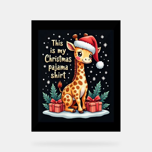 Giraffe Wear Weihnachtsmannmütze Matching Christma Acrylschild (Vorderseite)