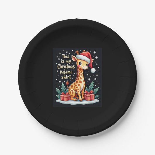 Giraffe Wear Weihnachtsmannmütze Matching Christma Pappteller (Vorderseite)