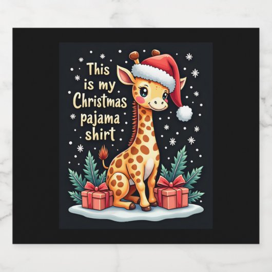 Giraffe Wear Weihnachtsmannmütze Matching Christma Schaumweinetikett (Einzelnes Label)