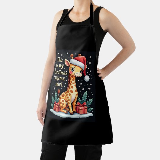 Giraffe Wear Weihnachtsmannmütze Matching Christma Schürze (InSitu)