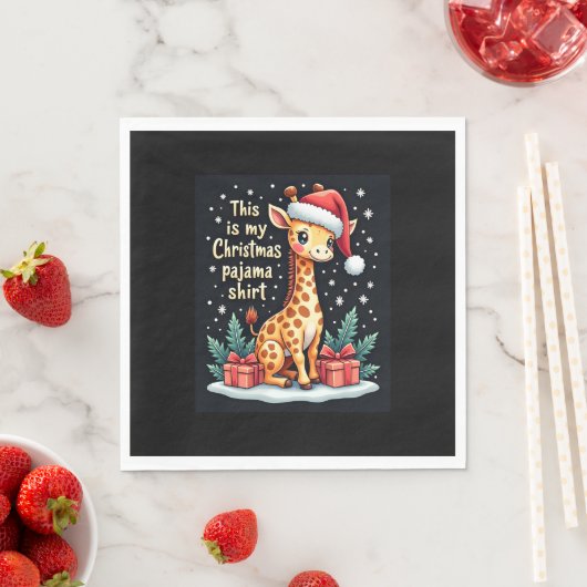 Giraffe Wear Weihnachtsmannmütze Matching Christma Serviette (Beispiel)