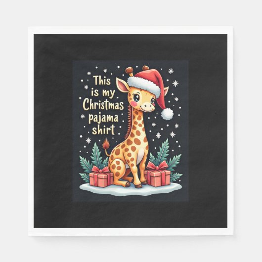 Giraffe Wear Weihnachtsmannmütze Matching Christma Serviette (Vorderseite)