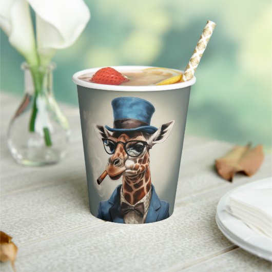 Giraffe wearing a top hat smoking a cigar pappbecher (In Situ)