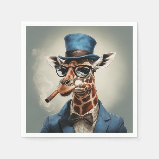 Giraffe wearing a top hat smoking a cigar serviette (Vorderseite)