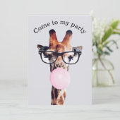 Giraffe Wearing Brillen Blasebalgum Einladung (Stehend Vorderseite)