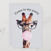 Giraffe Wearing Brillen Blasebalgum Einladung (Vorne/Hinten)