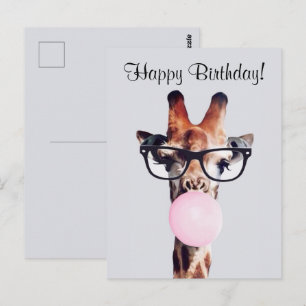 Giraffe Wearing Brillen Blasgum Happy Birthday Postkarte
