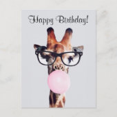 Giraffe Wearing Brillen Blasgum Happy Birthday Postkarte (Vorderseite)